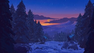 Sunset in snowy scenery Digital Art Wallpaper