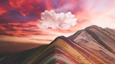 Clouds over Vinicunca Rainbow Mountains Wallpaper