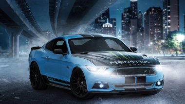 Ford Mustang Skyblue on city Wallpaper