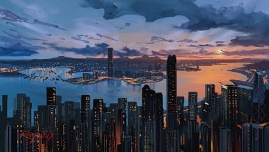 Hong Kong City Digital Art Wallpaper