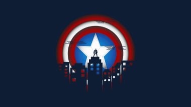 Captain America\'s shield with city Wallpaper