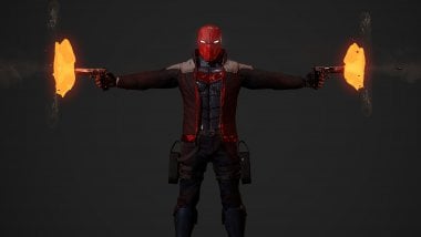 Red hood with guns in both hands Wallpaper