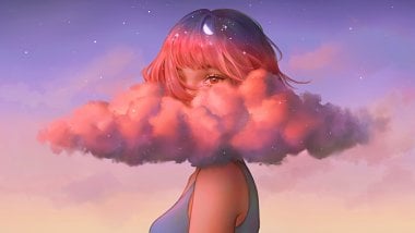 Girl covered in clouds Wallpaper