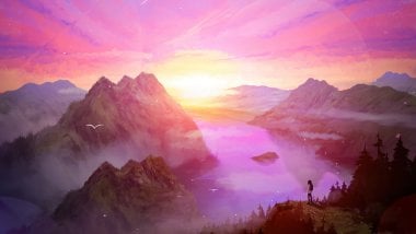 Sunrise in the mountains Digital Art Wallpaper