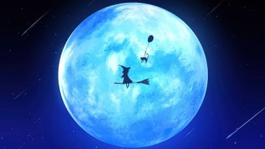Sombra de bruja en la luna Fondo de pantalla