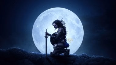 Wonder woman with moon in the background Wallpaper