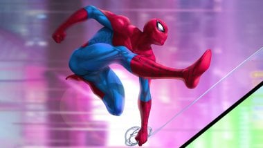 Spider Man saltando Ilustración digital Fondo de pantalla