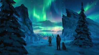 Aurora Borealis in the night sky Digital Art Wallpaper