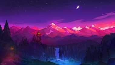 Colorful night in the mountains Digital Art Wallpaper
