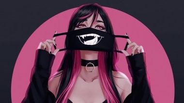 Girl with pink hair and mask Wallpaper