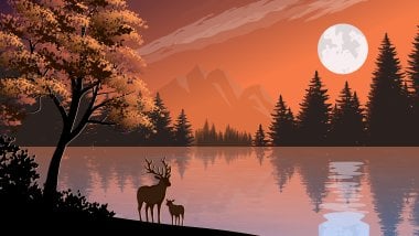 Deer infront of lake Digital Art Wallpaper