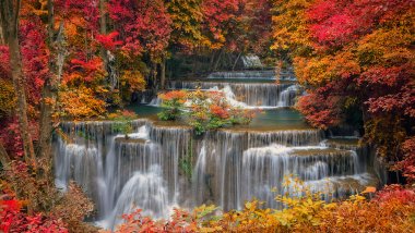 Waterfall in autumn Wallpaper