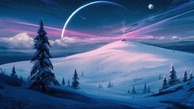 Snowy landscape in the forest Digital Art Wallpaper