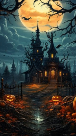 Landscape Mansion Halloween Wallpaper