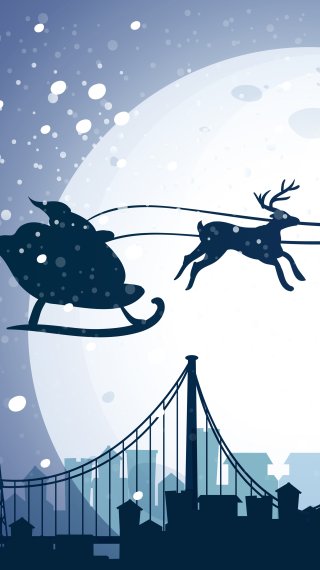 Papa noel en trineo con sus renos Fondo de pantalla