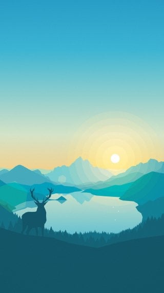 Bosque montañas minimalista Fondo de pantalla