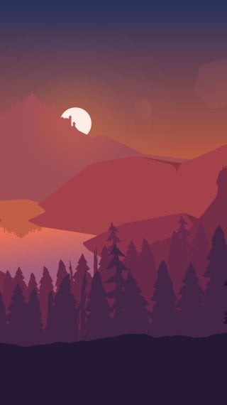 Landscape illustration sunset in the forest mountains Wallpaper