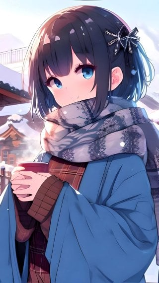Chica anime en invierno Japón Fondo de pantalla