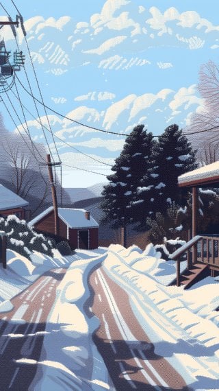 Arte paisaje de cabañas en invierno Fondo de pantalla