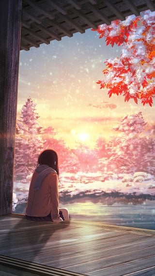 Anime girl autumn winter Wallpaper