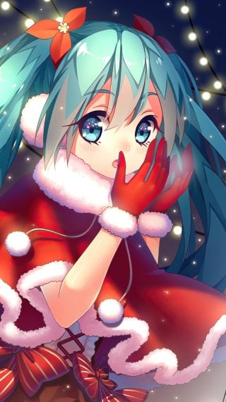 Hatsune Miku anime girl Santa Wallpaper