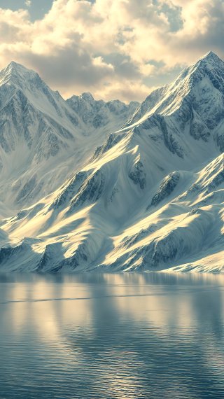 Snowy mountains and a lake V1 Wallpaper