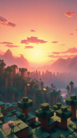 Minecraft landscape sunset in the jungle Wallpaper