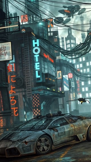 Futuristic Sci-Fi Japanese Street Wallpaper