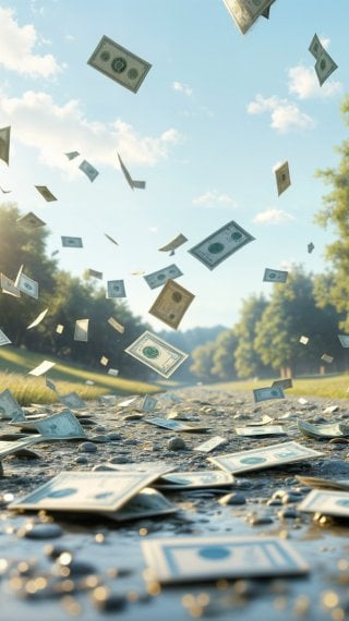 Dollars scattered in the landscape Wallpaper