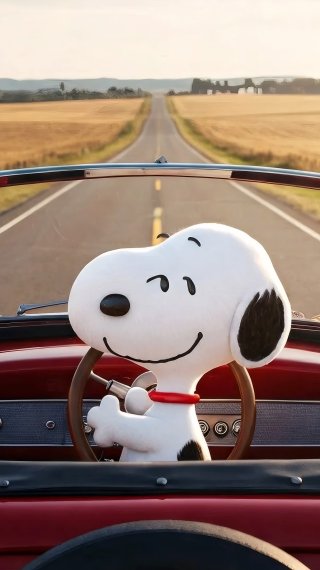 Snoopy conduciendo auto en carretera Fondo de pantalla