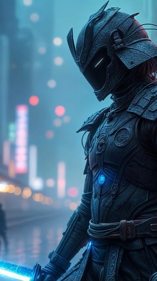 Samurái futurista con una katana de energía Fondo de pantalla