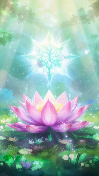 Magic landscape with big Lotus flower Wallpaper