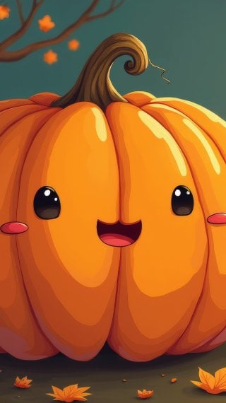 Cute animated pumpkin in Halloween Night landscape Wallpaper