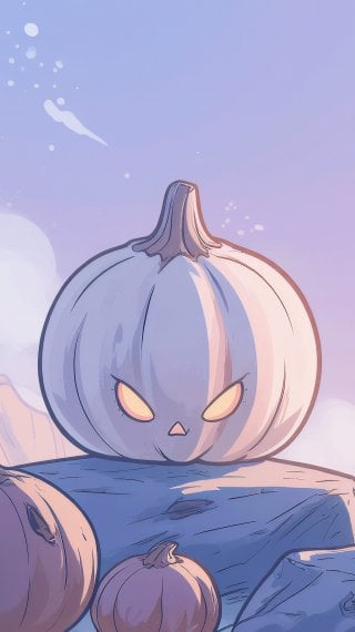Calabaza animada aesthetic en paisaje Fondo de pantalla