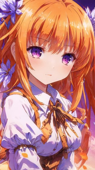 Chica anime ojos morados y cabello naranja Fondo de pantalla