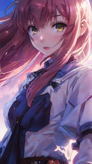 Anime girl in a winter landscape at dawn Wallpaper