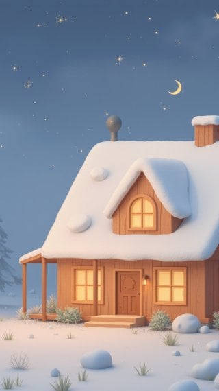 3D House Animation at Christmas in the Forest Wallpaper