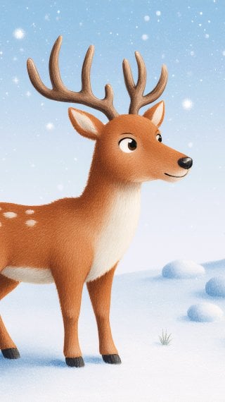 Pequeño reno en el bosque de invierno Fondo de pantalla