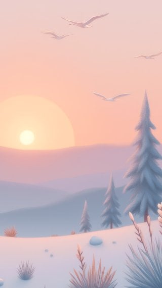 Winter forest aesthetic with pigeons Wallpaper