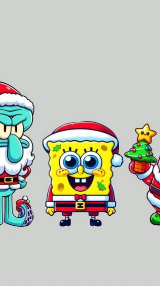 Christmas with SpongeBob, Patrick, Squidward, Mr. Krabs and Plankton Wallpaper