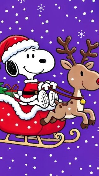 Snoopy from Santa on a purple background Wallpaper