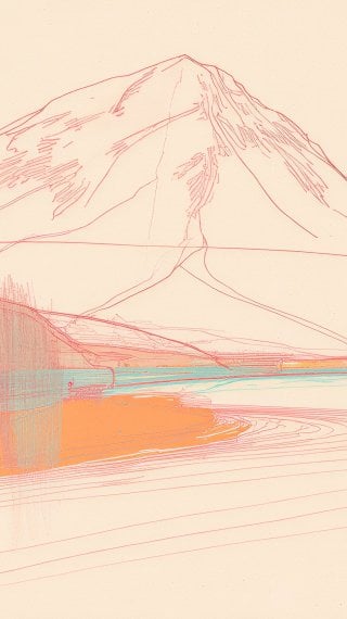 Mountain and lake aesthetic art lines Wallpaper