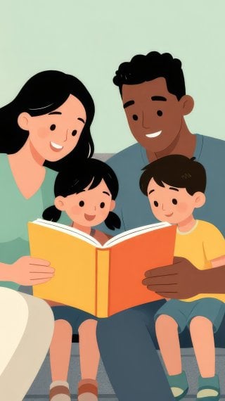Family reading illustration Wallpaper