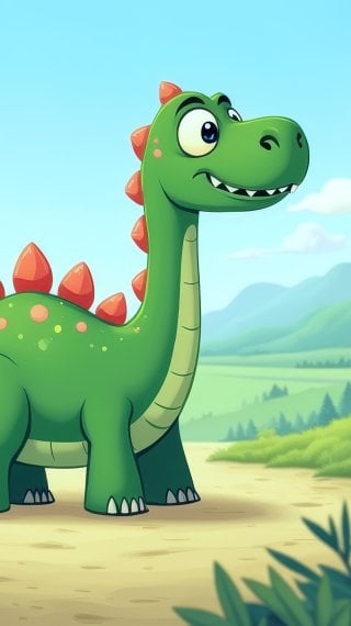 Dinosaurio verde animado entre paisaje de naturaleza Fondo de pantalla