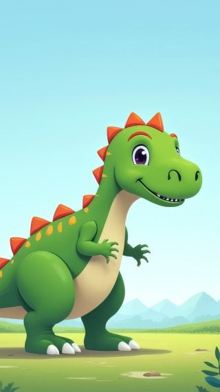 Cute green dinosaur in landscape Wallpaper