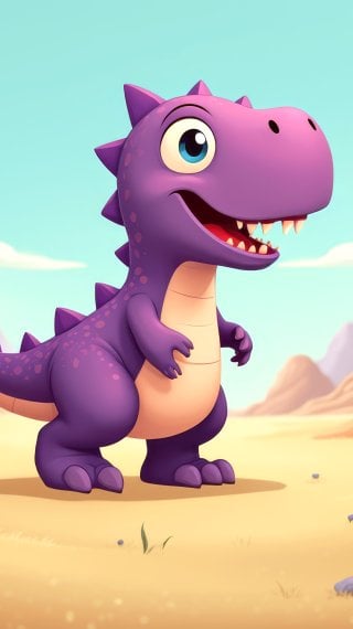 Dinosaurio animado en paisaje rocoso desértico Fondo de pantalla