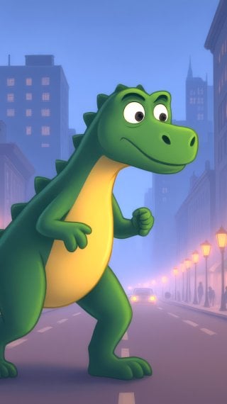 Animated dinosaur in the city at night Wallpaper