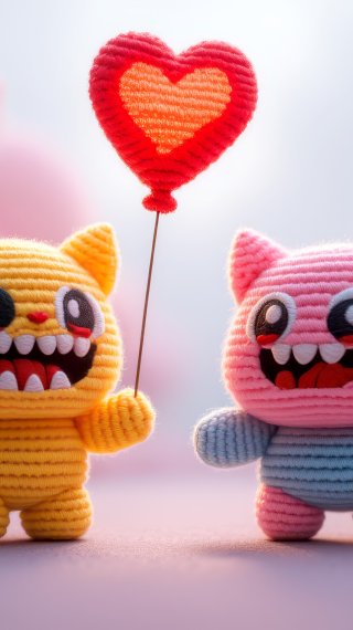 Couple of monsters in love, fabric characters Wallpaper