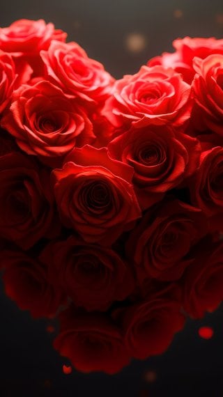 Corazón de rosas rojas en fondo negro Fondo de pantalla