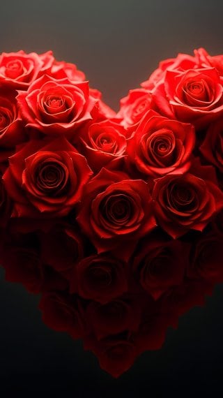 Red heart of roses on black background Wallpaper
